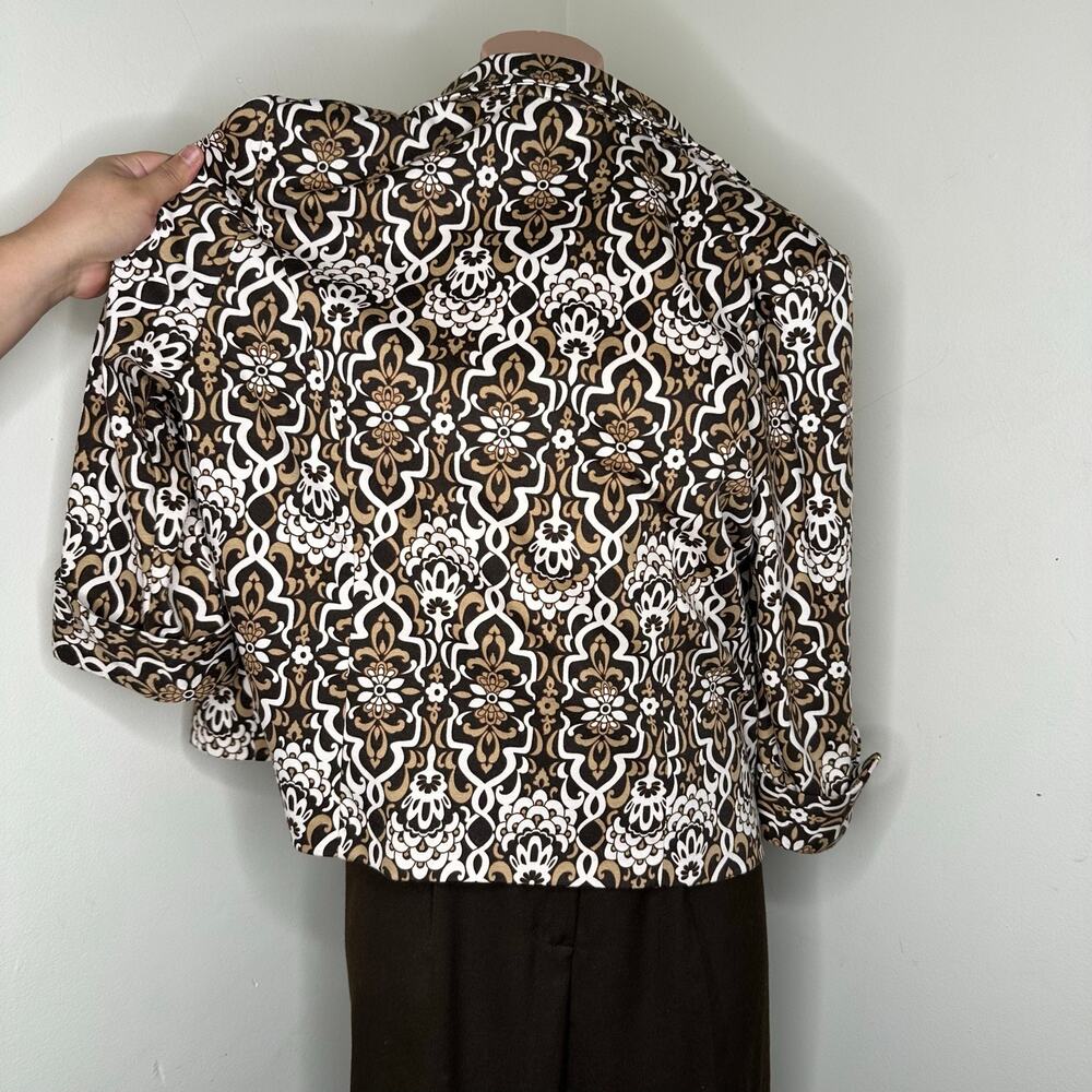 Large Brown Vintage Whimsical Business Work Blazer 4 Button Womens Jacket - Picture 4 of 8